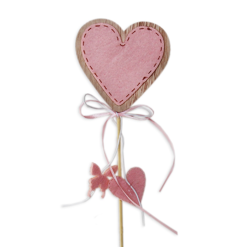 Srdce zápich dřevo 15cm růžová